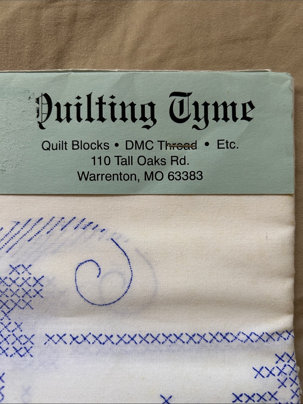 Quilting Tyme Embroidery Panel - Blue Floral Cross Stitch on Cream - Picture 3 of 5